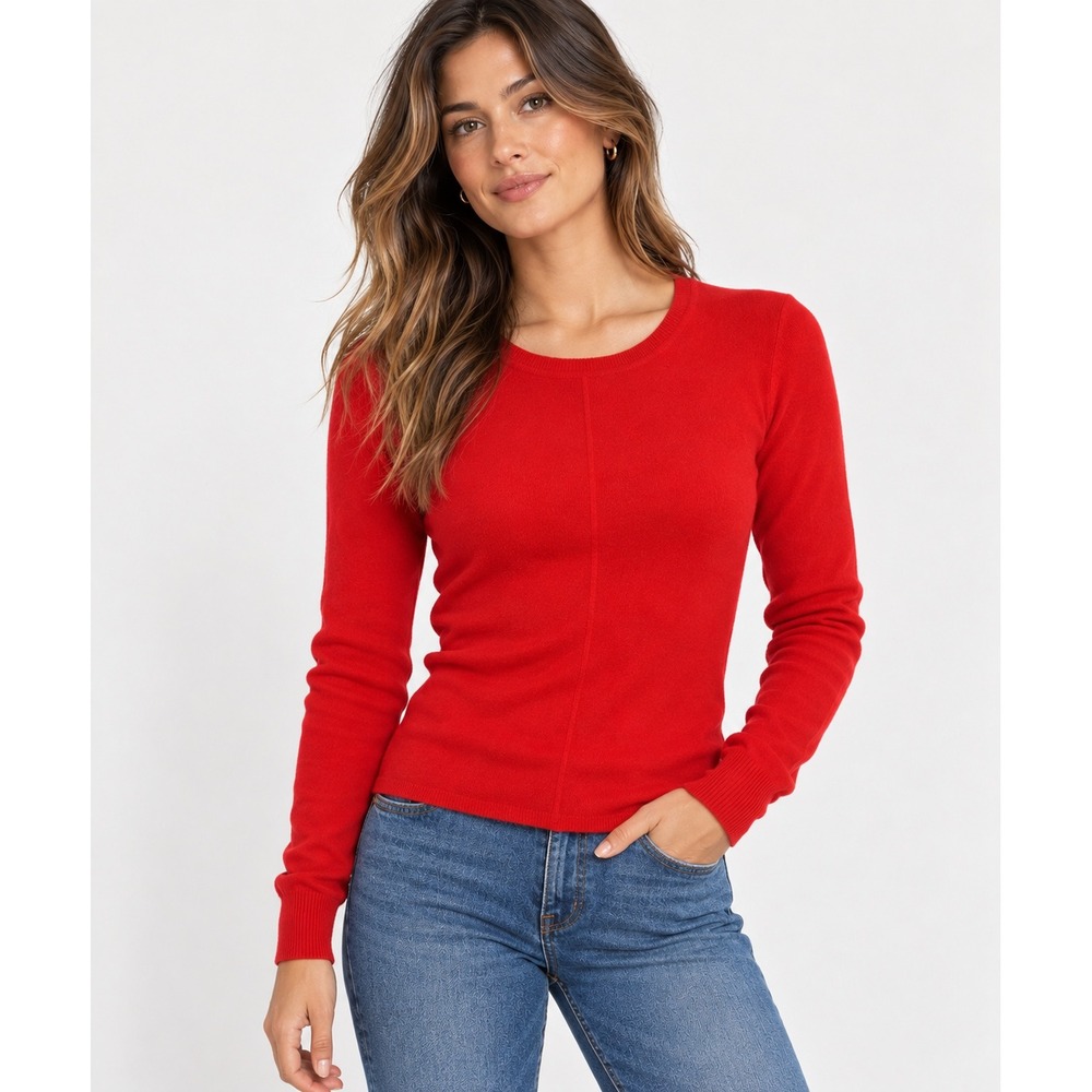In Cashmere Sweater 100% Cashmere Crewneck Luxury Minimalist Soft Small Red